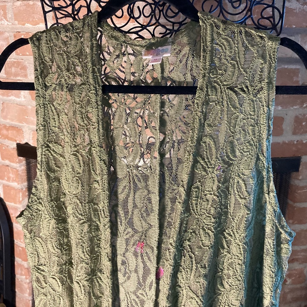 LuLaRoe Maxi Green Lace Duster/Cardigan - Picture 3 of 5